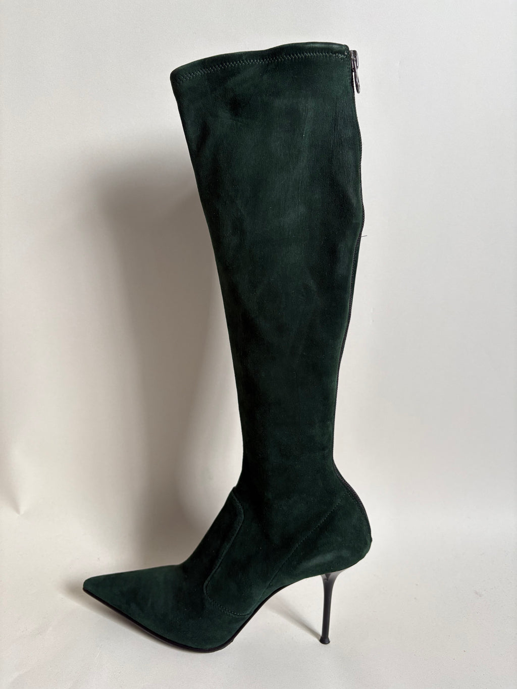 Le Silla Bottle Green Suede Pointed Toe Knee-High Stiletto Boots