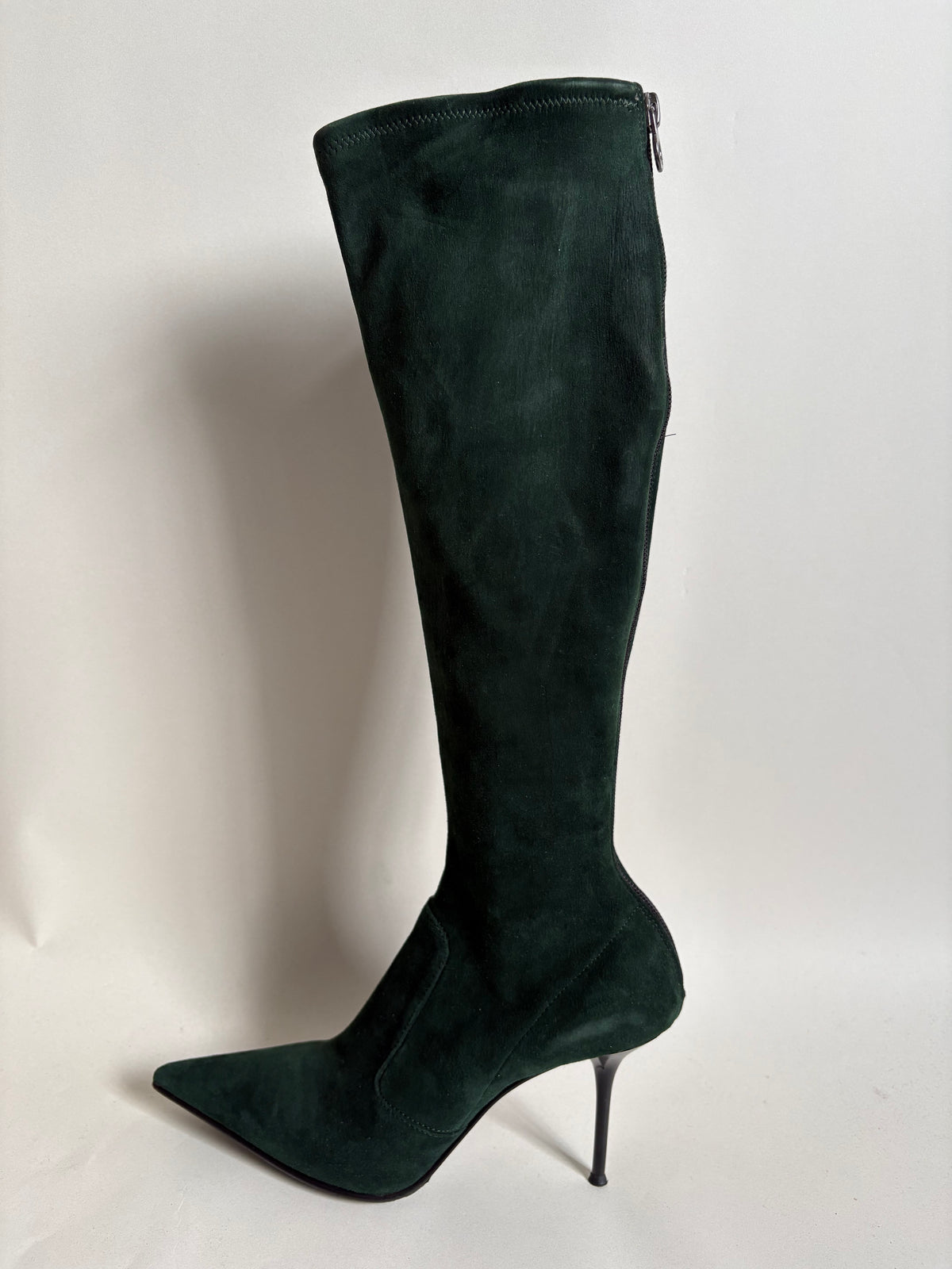 Le Silla Bottle Green Suede Pointed Toe Knee-High Stiletto Boots