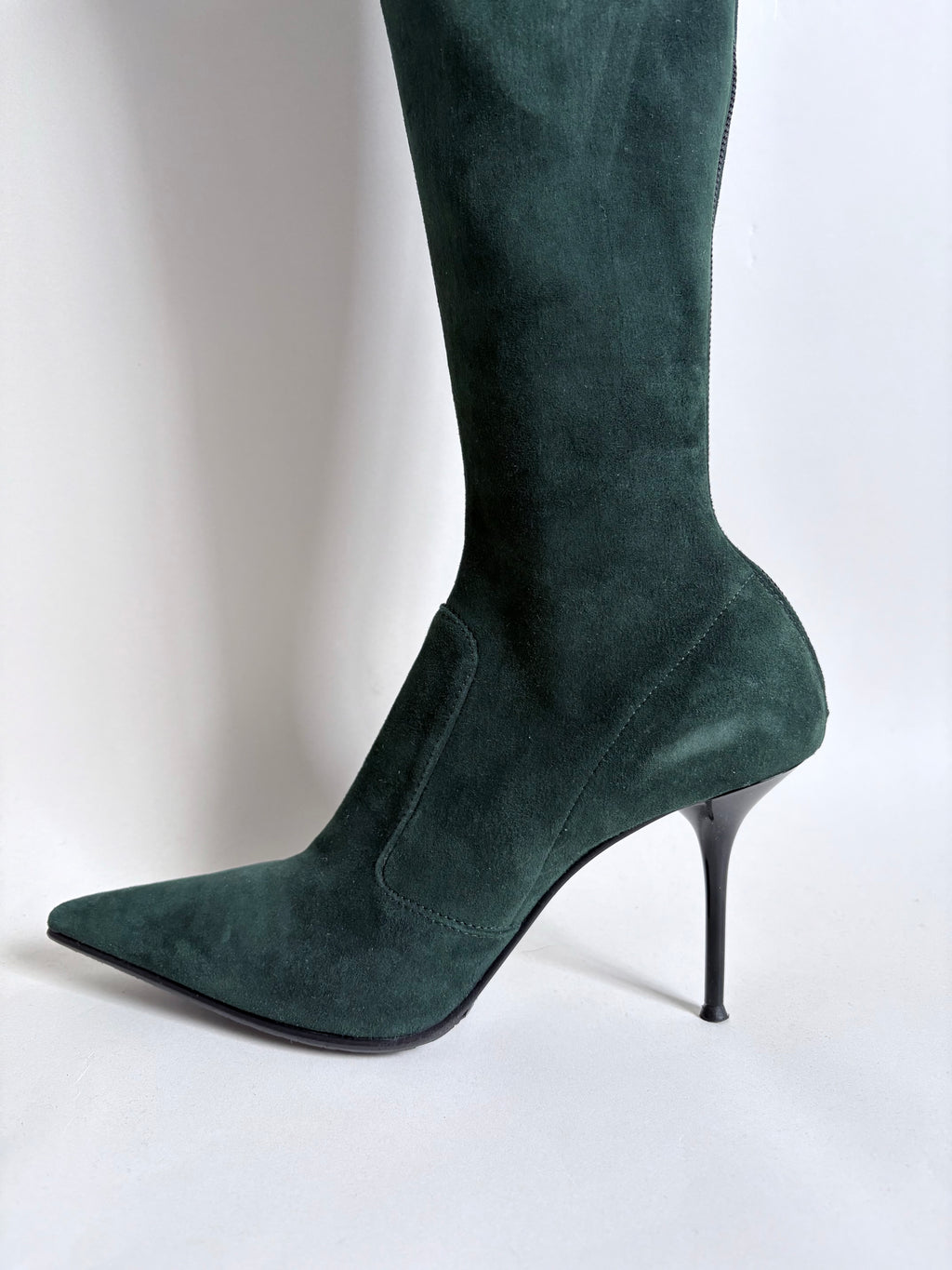 Le Silla Bottle Green Suede Pointed Toe Knee-High Stiletto Boots