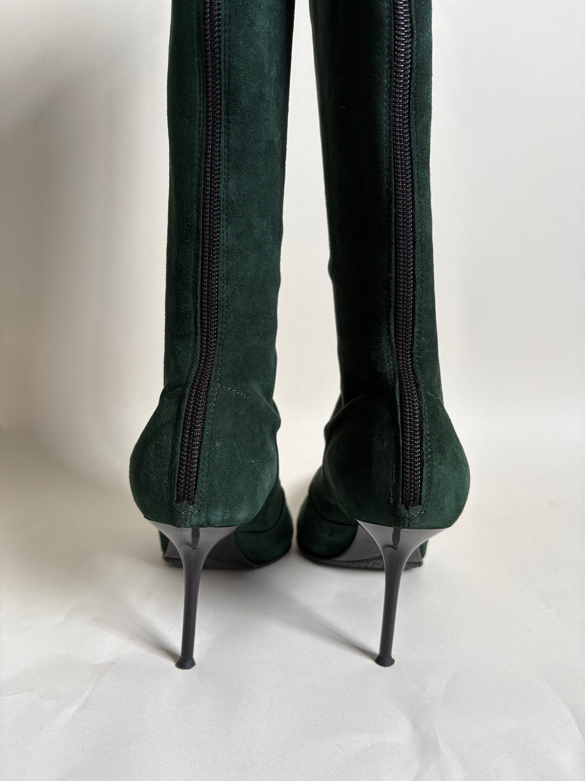 Le Silla Bottle Green Suede Pointed Toe Knee-High Stiletto Boots