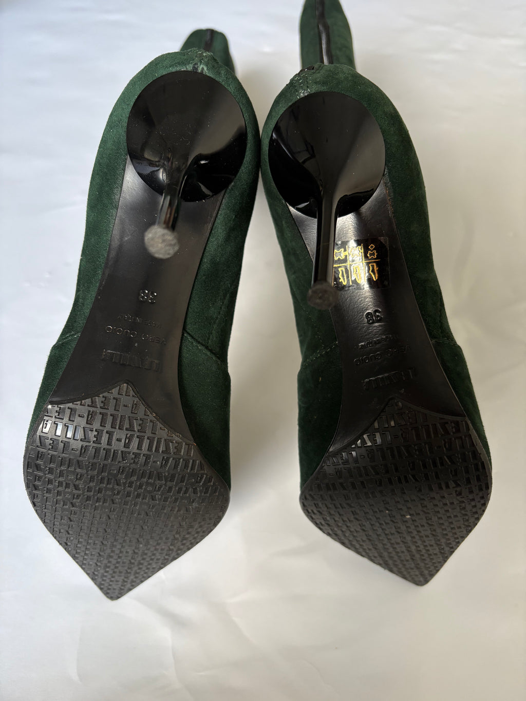 Le Silla Bottle Green Suede Pointed Toe Knee-High Stiletto Boots