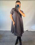 Sportmax  UK S Vintage DressGrey Pleated Roll Neck Short Sleeve Mid Length