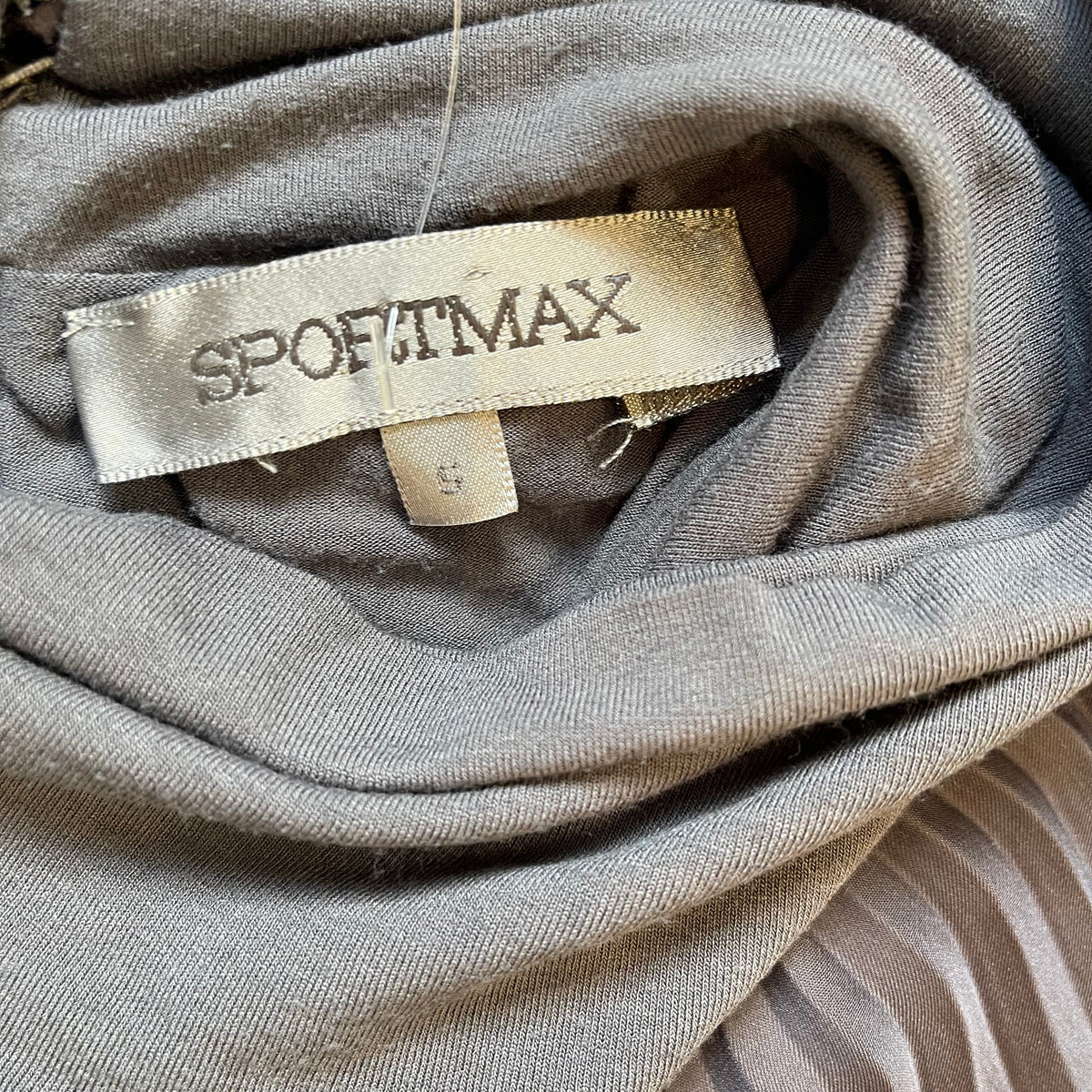 Sportmax  UK S Vintage DressGrey Pleated Roll Neck Short Sleeve Mid Length