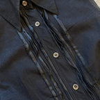 PRADA IT40 UK8 Vintage Dress Navy Cotton Button Front Belted Pleated Front