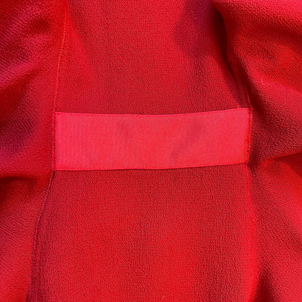 Oscar De La Renta US4 UK8 Vintage Dress Red Ruffled Wool Silk Tie Waist Poplin