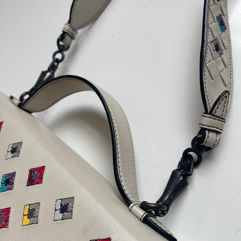 Bottega Veneta Alumna White Intrecciato Nappa Leather Embroidered Shoulder Bag