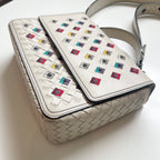 Bottega Veneta Alumna White Intrecciato Nappa Leather Embroidered Shoulder Bag