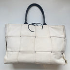 Bottega Veneta Large Arco Cream Tote Bag Maxi Intrecciato Cream Canvas
