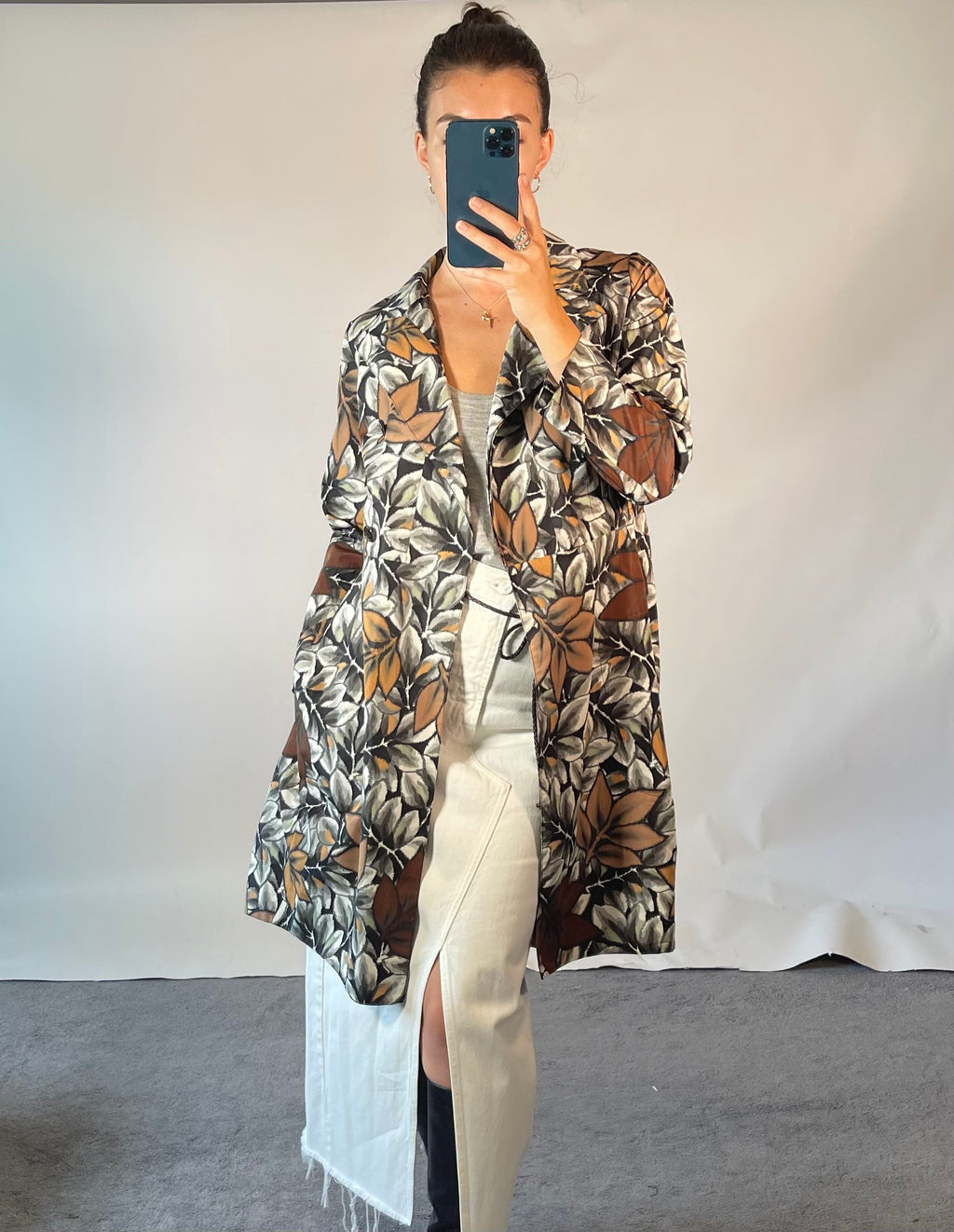 Marni IT38 UK6 Jacket Brown Grey Autumnal Leaf Print Lightweight Tailored