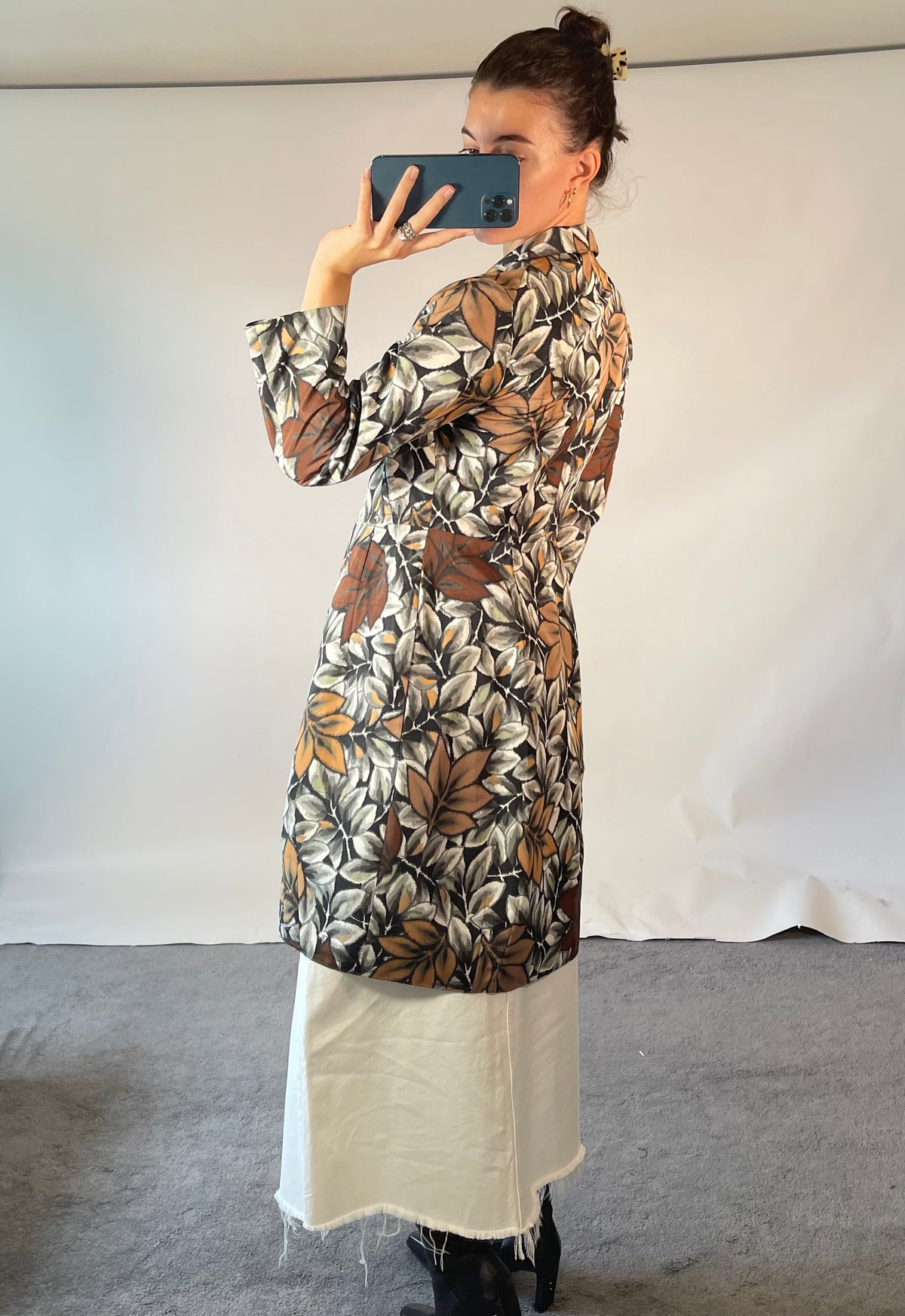 Marni IT38 UK6 Jacket Brown Grey Autumnal Leaf Print Lightweight Tailored