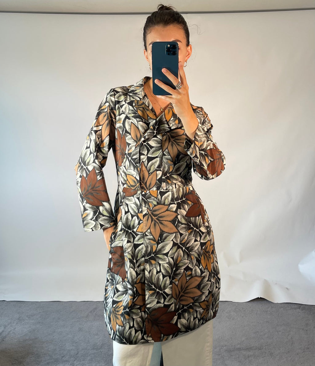 Marni IT38 UK6 Jacket Brown Grey Autumnal Leaf Print Lightweight Tailored