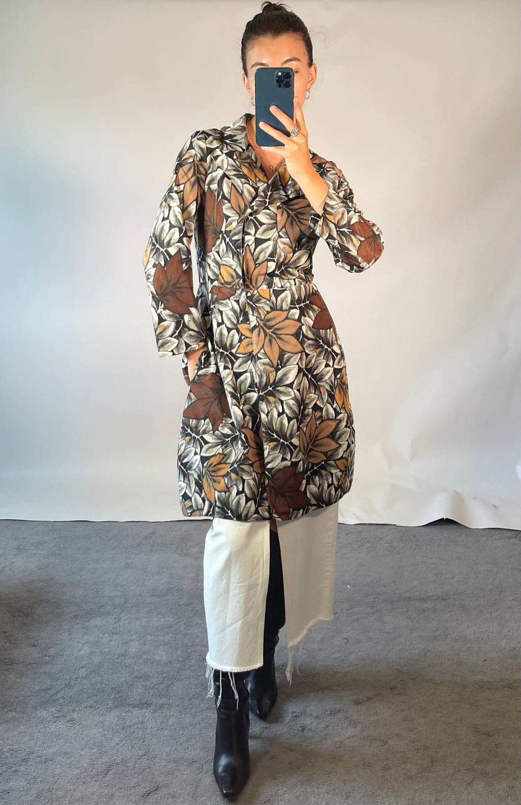 Marni IT38 UK6 Jacket Brown Grey Autumnal Leaf Print Lightweight Tailored