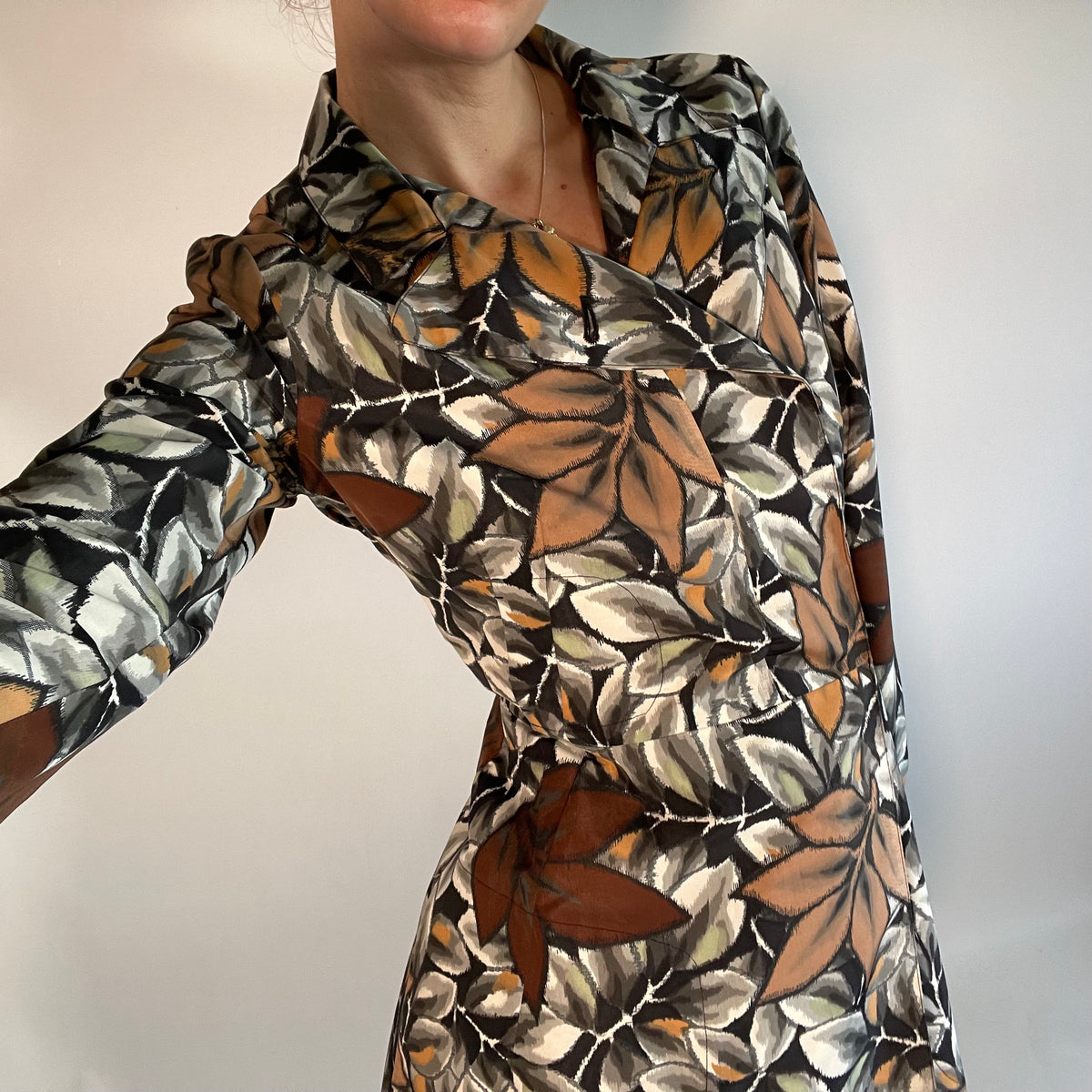 Marni IT38 UK6 Jacket Brown Grey Autumnal Leaf Print Lightweight Tailored