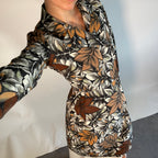 Marni IT38 UK6 Jacket Brown Grey Autumnal Leaf Print Lightweight Tailored
