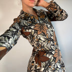Marni IT38 UK6 Jacket Brown Grey Autumnal Leaf Print Lightweight Tailored
