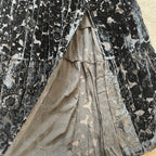 Hale Bob UK L Dress Silk Blend Black Velvet Floral Side Slit Maxi V Neck Frilled