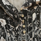 Hale Bob UK L Dress Silk Blend Black Velvet Floral Side Slit Maxi V Neck Frilled