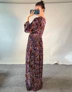 Hale Bob UK XL Dress Silk Blend Purple Velvet Floral Slit Maxi V Neck