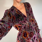 Hale Bob UK XL Dress Silk Blend Purple Velvet Floral Slit Maxi V Neck