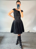 PRADA IT42 UK10 Vintage Dress Black Cotton Broderie Anglaise Pleated Skirt