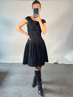 PRADA IT42 UK10 Vintage Dress Black Cotton Broderie Anglaise Pleated Skirt