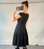 PRADA IT42 UK10 Vintage Dress Black Cotton Broderie Anglaise Pleated Skirt
