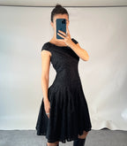 PRADA IT42 UK10 Vintage Dress Black Cotton Broderie Anglaise Pleated Skirt