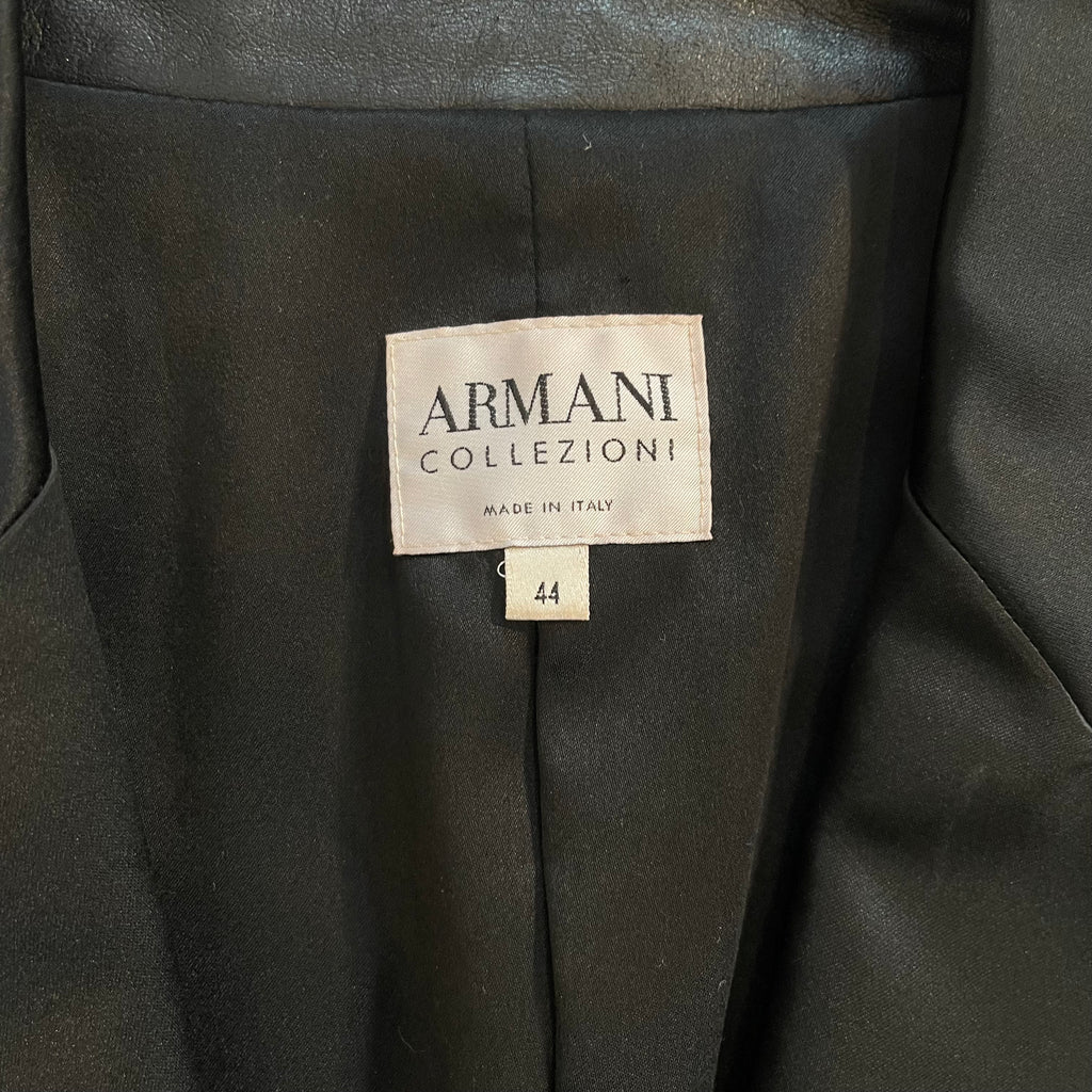 Armani Collezioni IT 44 UK 12 Vintage Black Tuxedo Leather Jacket