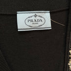 PRADA IT44 UK12 Cardigan Black Wool Knit Belted V Neck Diamante Detail