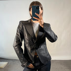 Armani Collezioni IT 44 UK 12 Vintage Black Tuxedo Leather Jacket