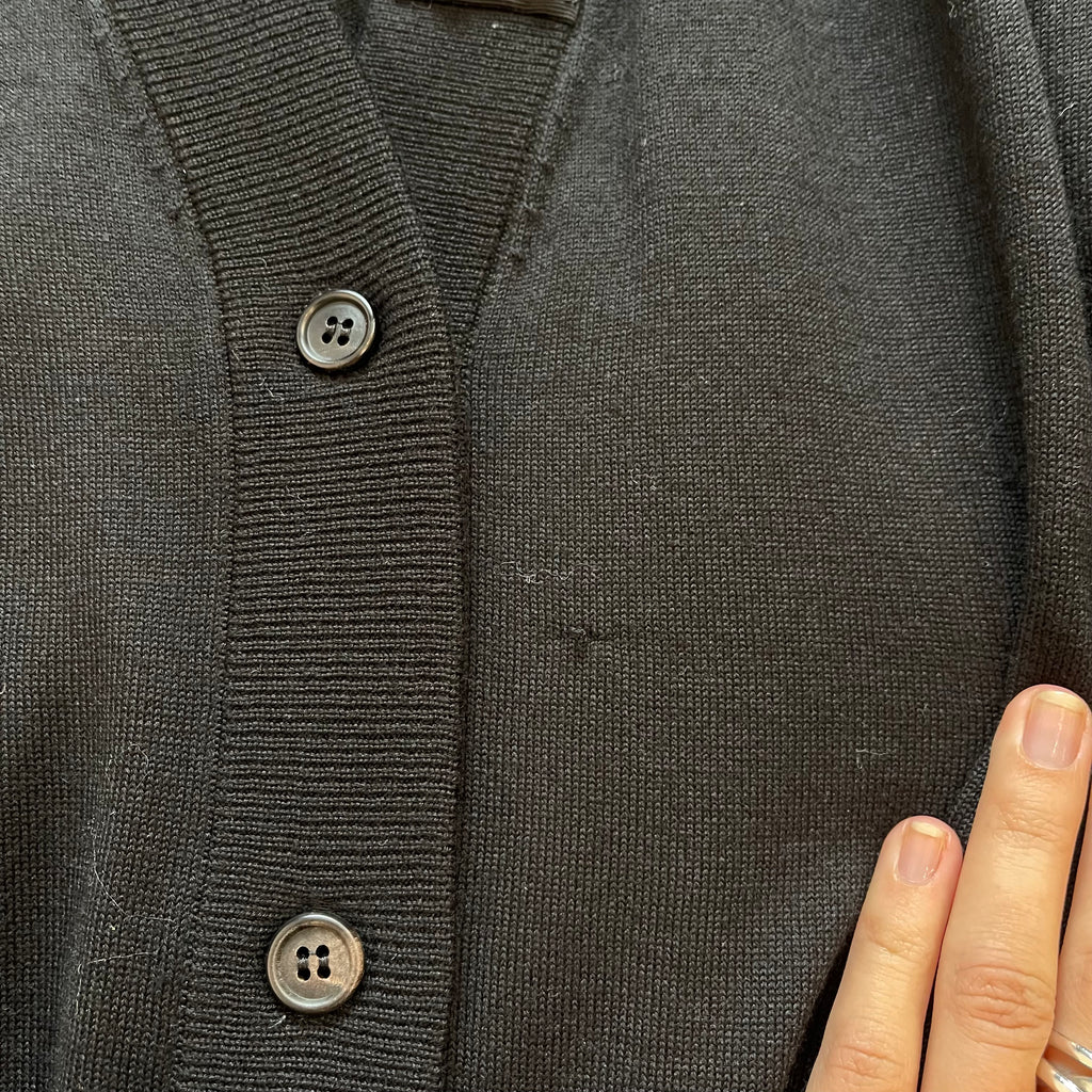 PRADA IT44 UK12 Cardigan Black Wool Knit Belted V Neck Diamante Detail