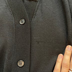 PRADA IT44 UK12 Cardigan Black Wool Knit Belted V Neck Diamante Detail