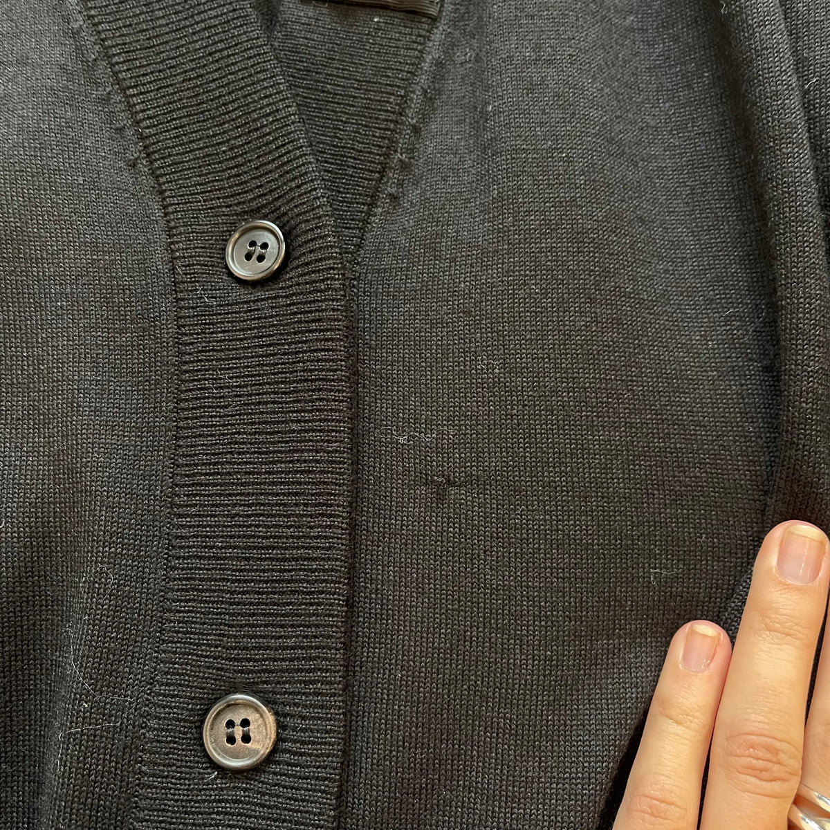 PRADA IT44 UK12 Cardigan Black Wool Knit Belted V Neck Diamante Detail