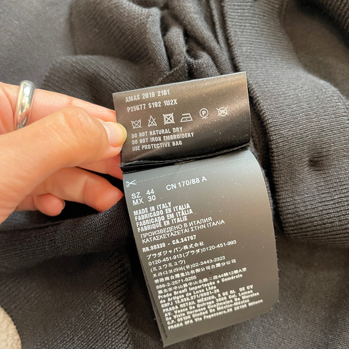 PRADA IT44 UK12 Cardigan Black Wool Knit Belted V Neck Diamante Detail
