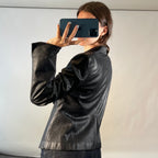 Armani Collezioni IT 44 UK 12 Vintage Black Tuxedo Leather Jacket