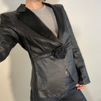 Armani Collezioni IT 44 UK 12 Vintage Black Tuxedo Leather Jacket