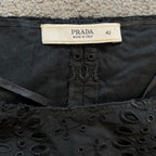 PRADA IT42 UK10 Vintage Dress Black Cotton Broderie Anglaise Pleated Skirt