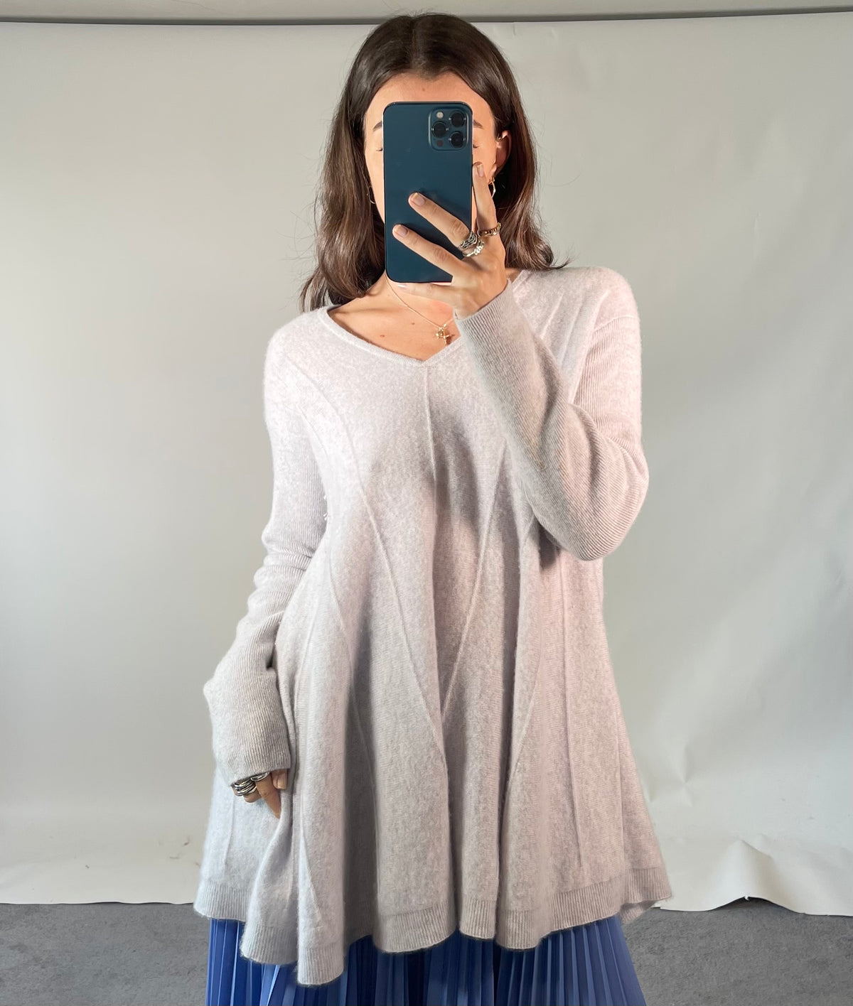 Cashmere & Cotton Jumper UK S/M Grey Cashmere