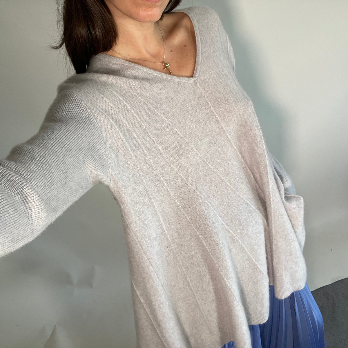 Cashmere & Cotton Jumper UK S/M Grey Cashmere