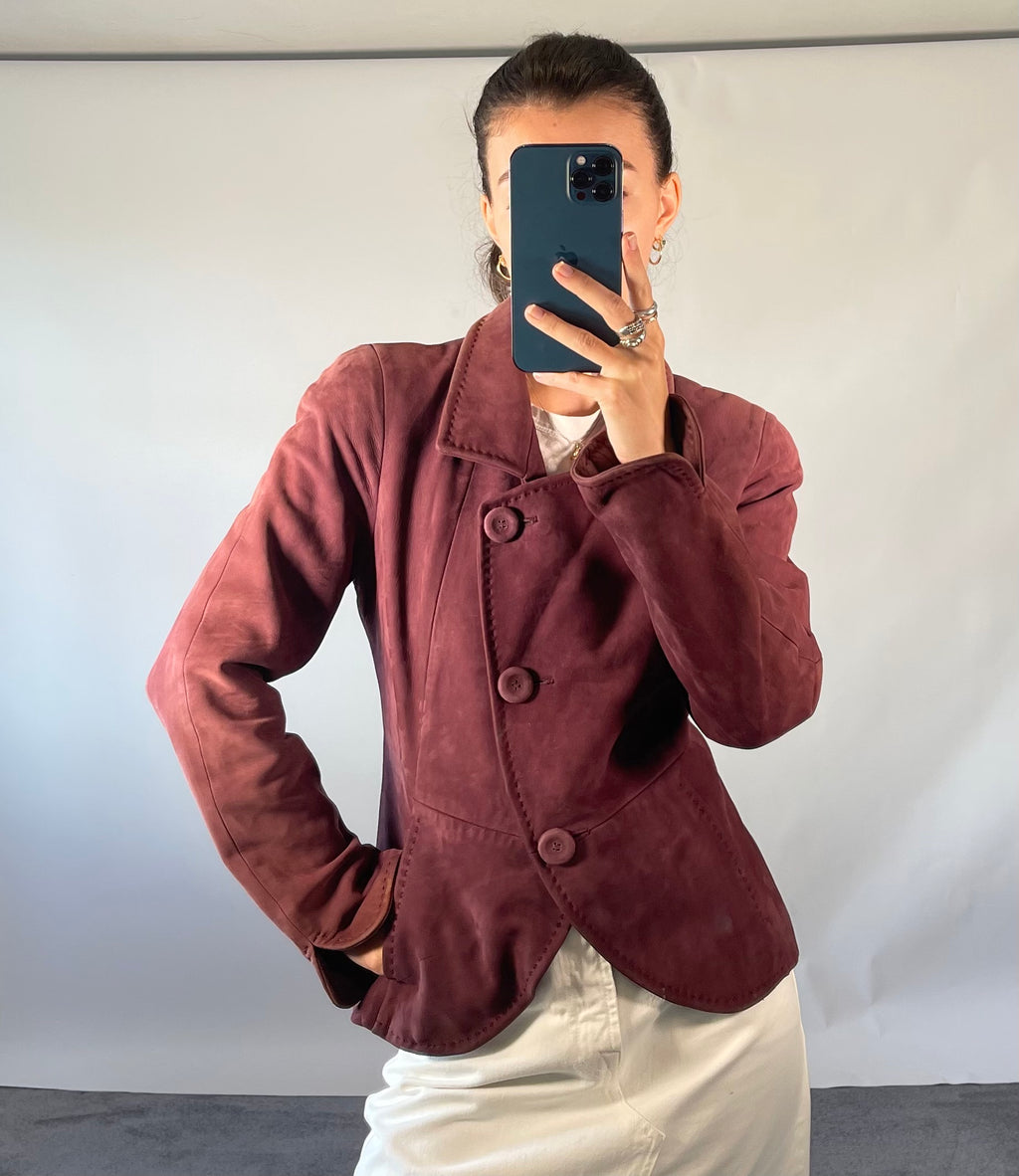 Max Mara UK12 Vintage Suede Leather Jacket