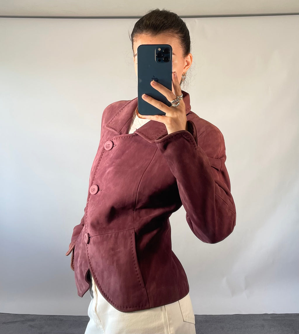 Max Mara UK12 Vintage Suede Leather Jacket