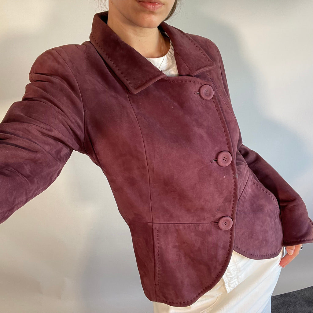 Max Mara UK12 Vintage Suede Leather Jacket