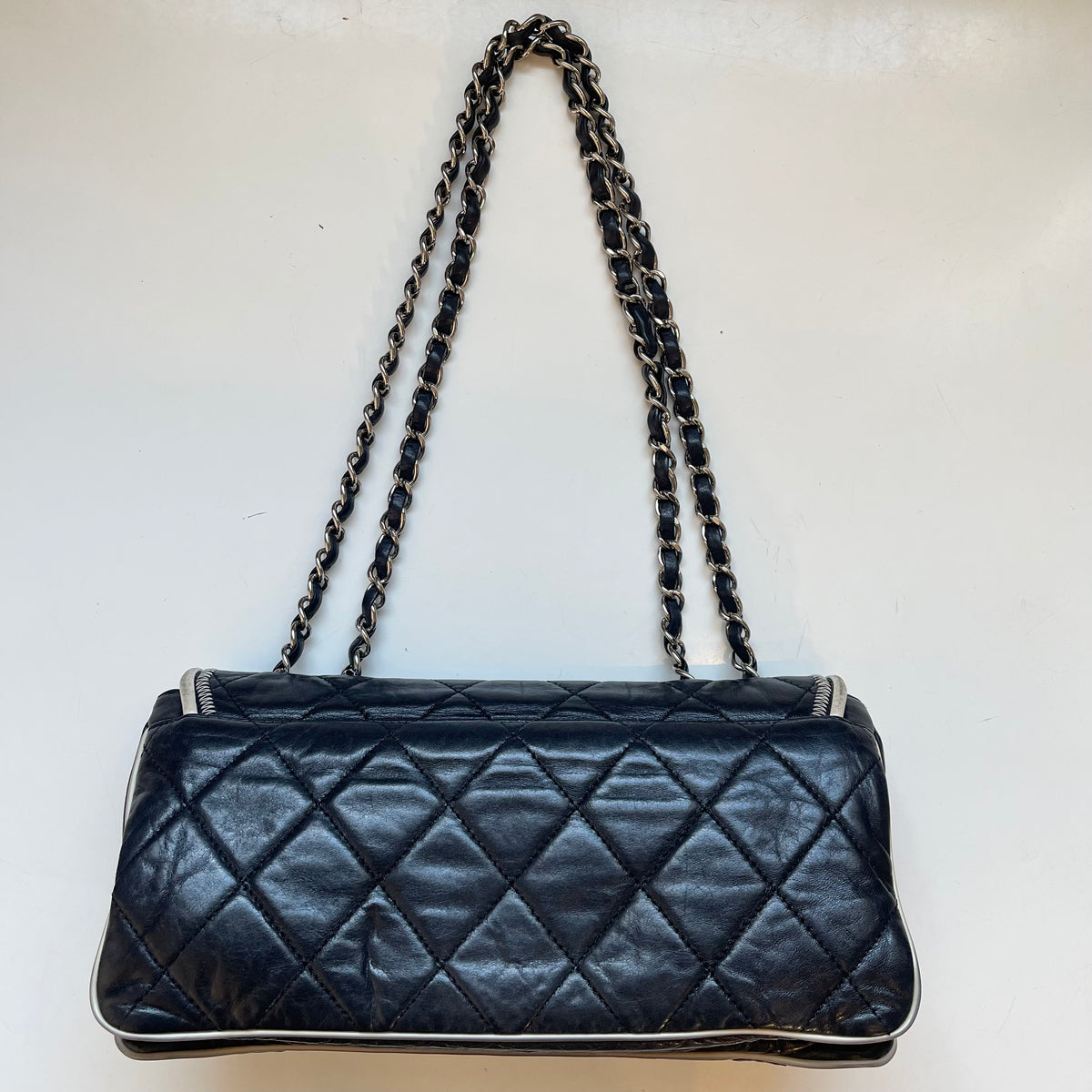 CHANEL 2008/9 Black Lambskin East West Cream Trim