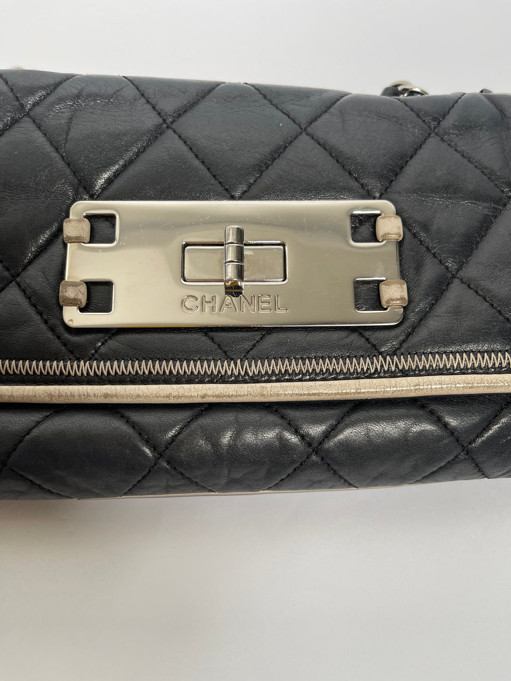 CHANEL 2008/9 Black Lambskin East West Cream Trim
