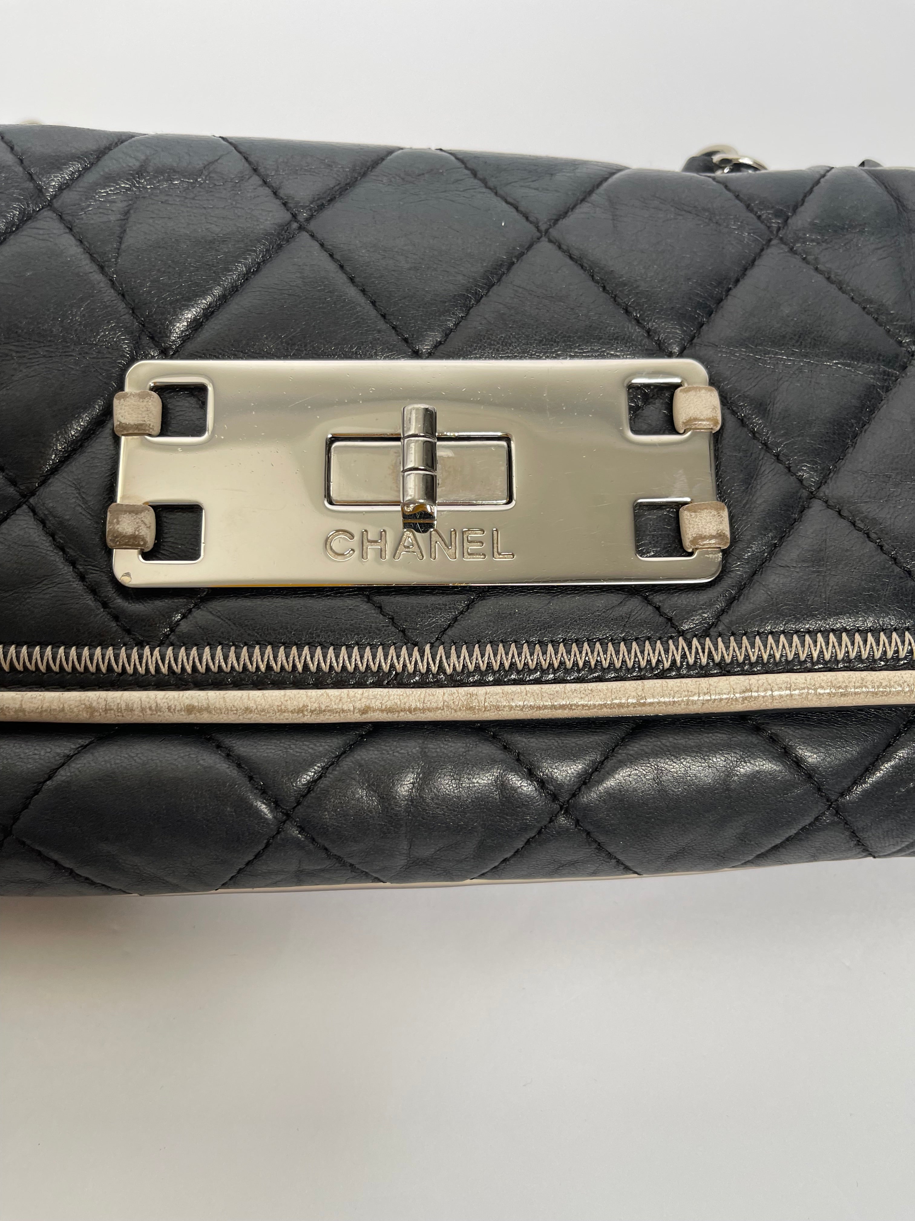 CHANEL 2008/9 Black Lambskin East West Cream Trim