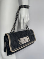 CHANEL 2008/9 Black Lambskin East West Cream Trim