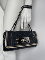 CHANEL 2008/9 Black Lambskin East West Cream Trim