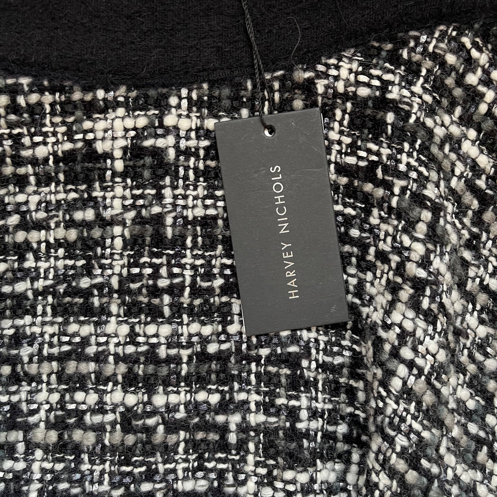 MSGM Black and White Tweed Skirt with Fringed Hem