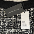 MSGM Black and White Tweed Skirt with Fringed Hem