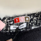 MSGM Black and White Tweed Skirt with Fringed Hem